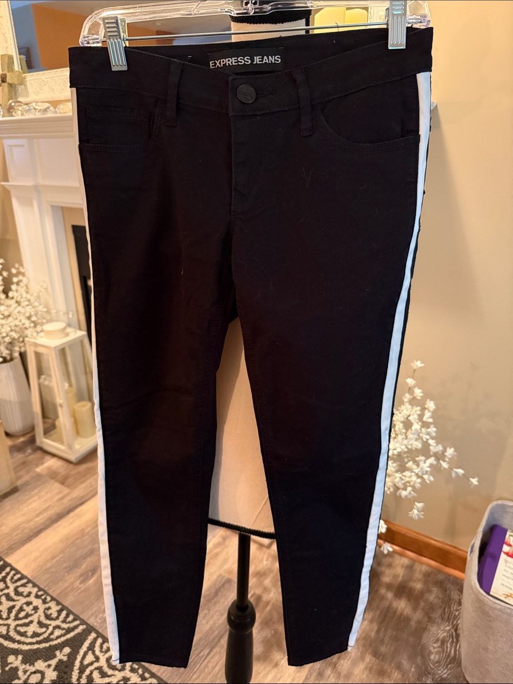 Express Black Skinny Pants with White Side Stripes